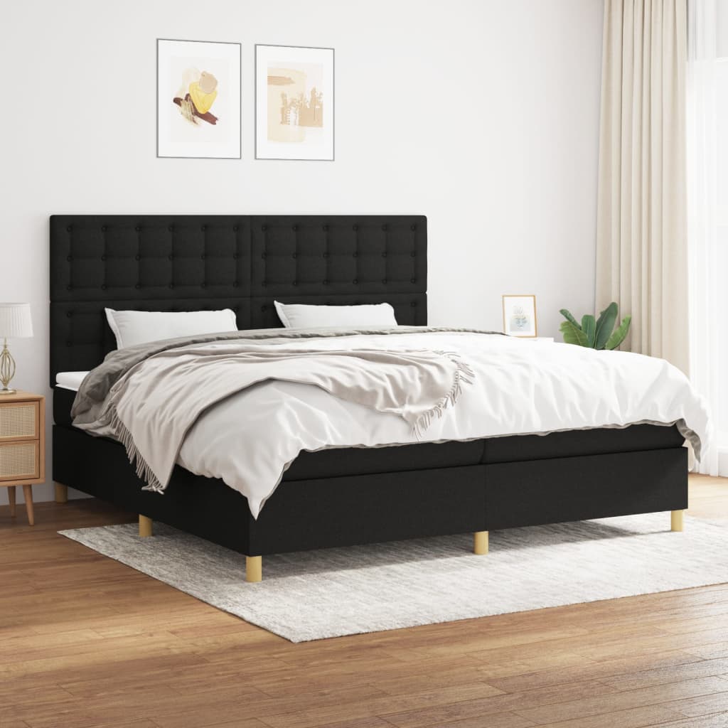 Boxspring met matras stof zwart 200x200 cm is nu te koop bij PeponiXL, paradijselijk wonen!