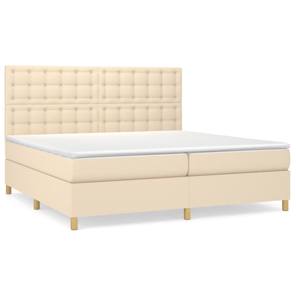 Boxspring met matras stof crèmekleurig 200x200 cm is nu te koop bij PeponiXL, paradijselijk wonen!
