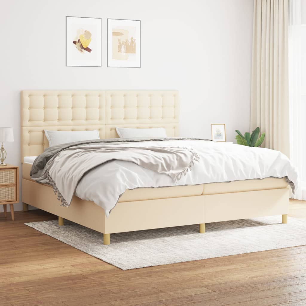 Boxspring met matras stof crèmekleurig 200x200 cm is nu te koop bij PeponiXL, paradijselijk wonen!