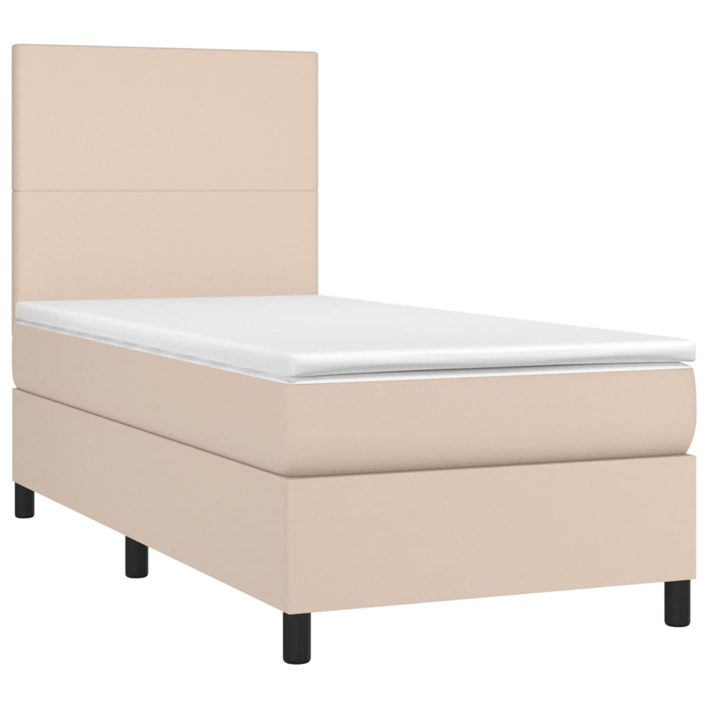 Boxspring met matras kunstleer cappuccinokleurig 90x190 cm is nu te koop bij PeponiXL, paradijselijk wonen!