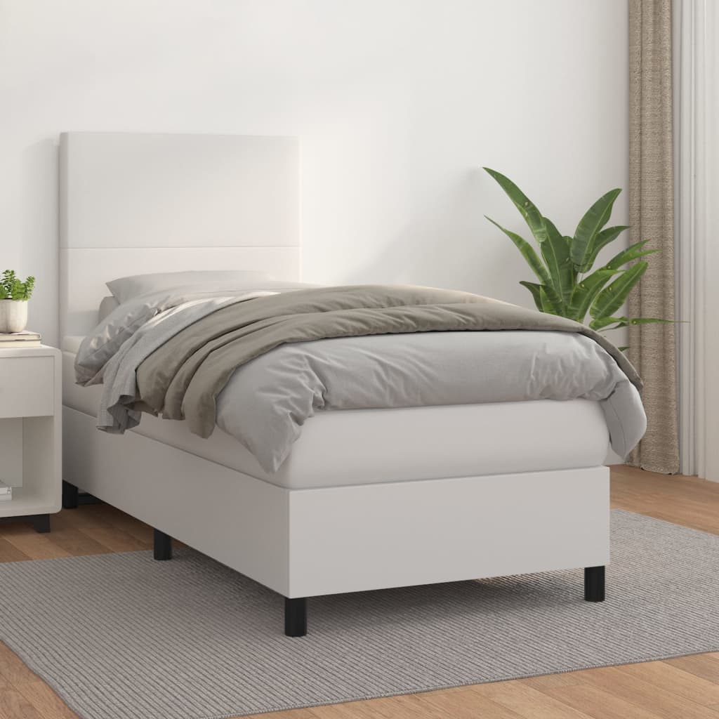 Boxspring met matras kunstleer wit 90x200 cm is nu te koop bij PeponiXL, paradijselijk wonen!