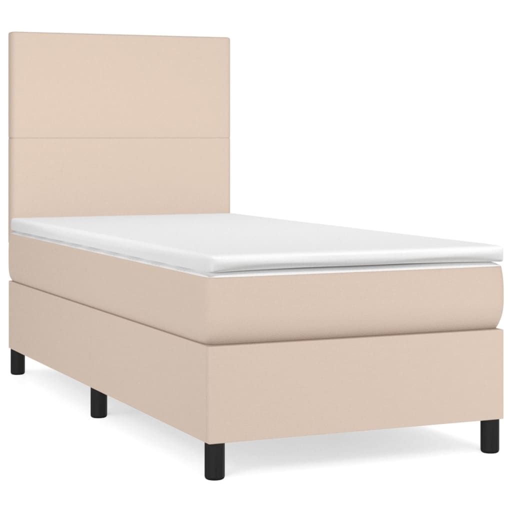 Boxspring met matras kunstleer cappuccinokleurig 90x200 cm is nu te koop bij PeponiXL, paradijselijk wonen!