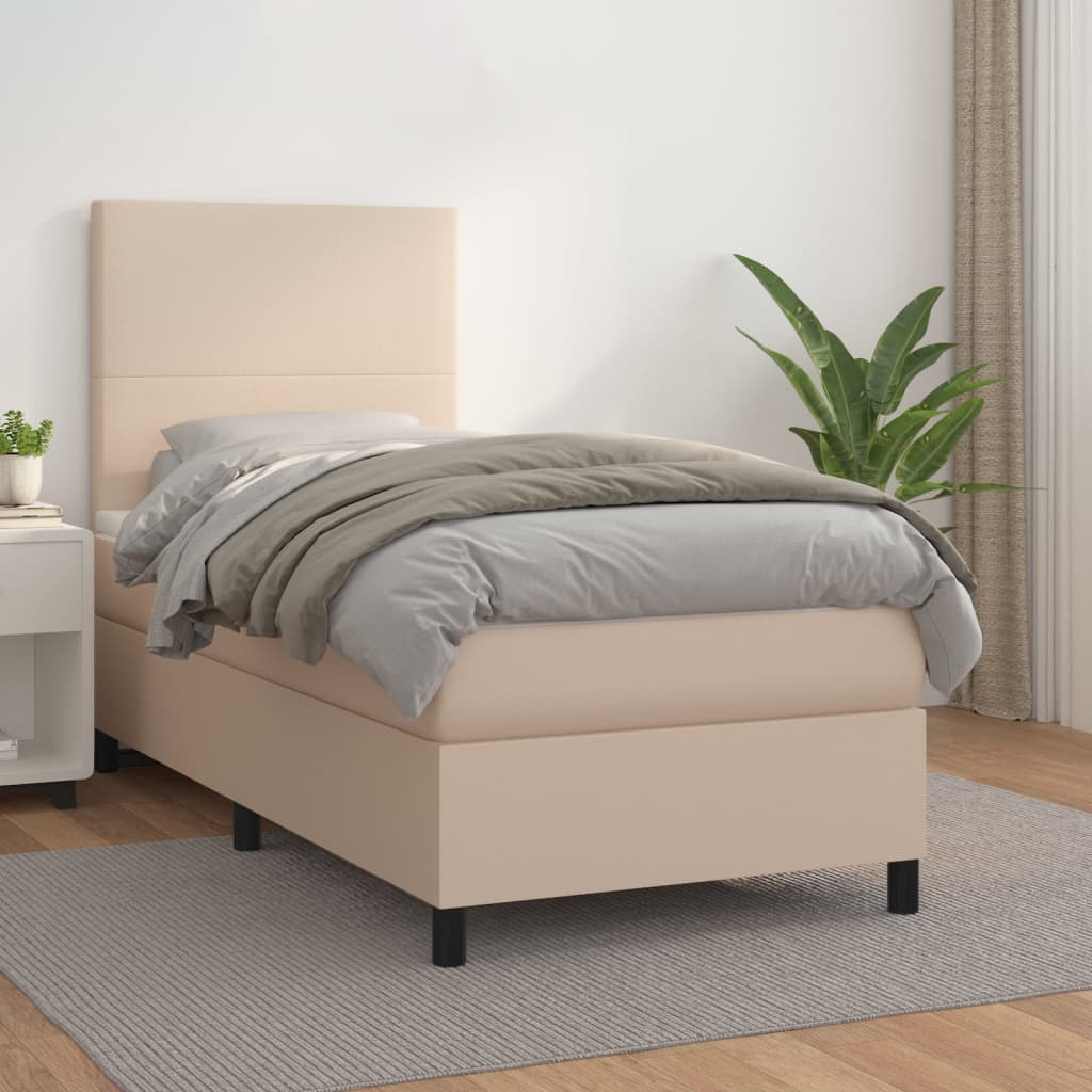 Boxspring met matras kunstleer cappuccinokleurig 90x200 cm is nu te koop bij PeponiXL, paradijselijk wonen!