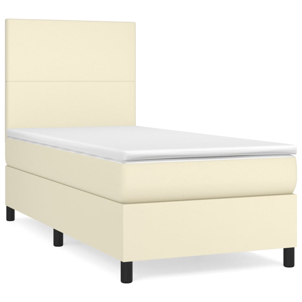 Boxspring met matras kunstleer crèmekleurig 100x200 cm is nu te koop bij PeponiXL, paradijselijk wonen!