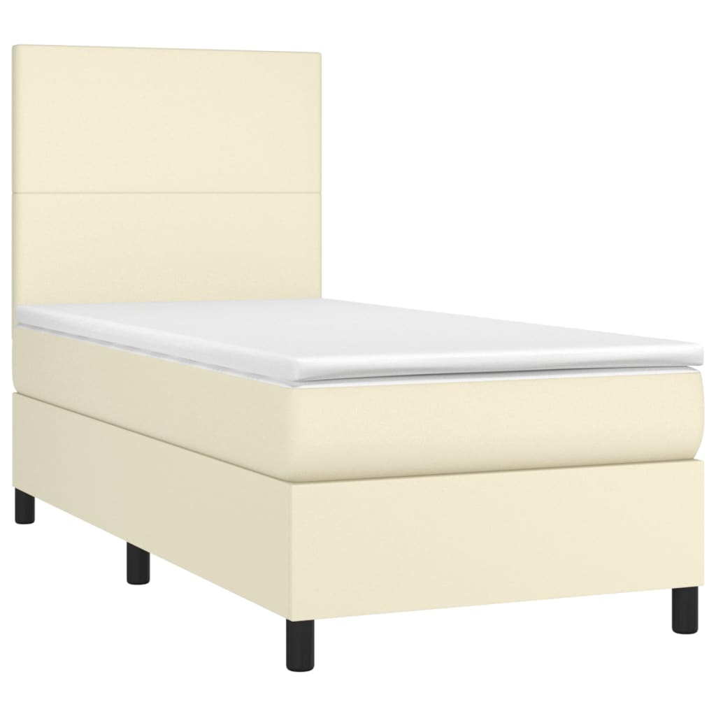 Boxspring met matras kunstleer crèmekleurig 100x200 cm is nu te koop bij PeponiXL, paradijselijk wonen!
