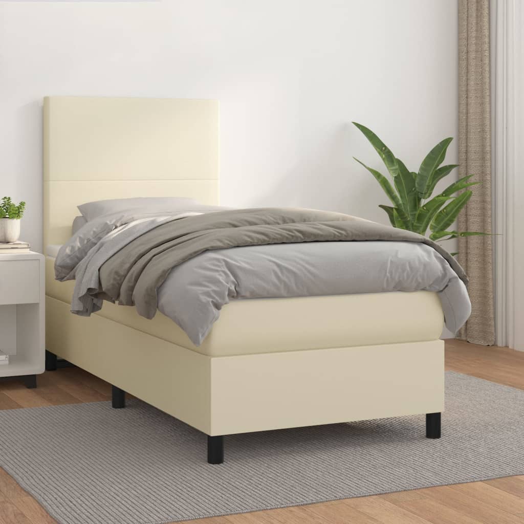 Boxspring met matras kunstleer crèmekleurig 100x200 cm is nu te koop bij PeponiXL, paradijselijk wonen!