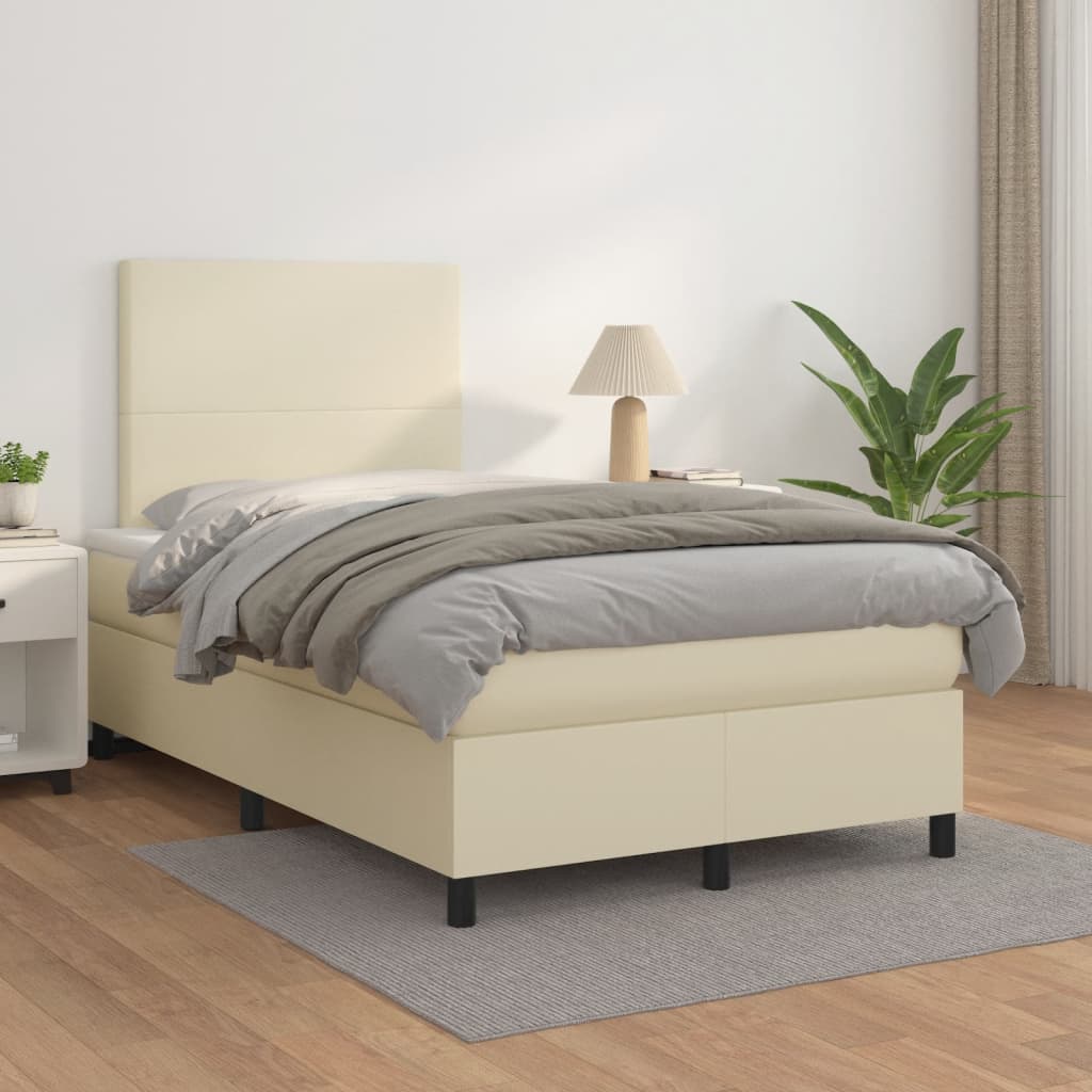 Boxspring met matras kunstleer crèmekleurig 120x200 cm is nu te koop bij PeponiXL, paradijselijk wonen!