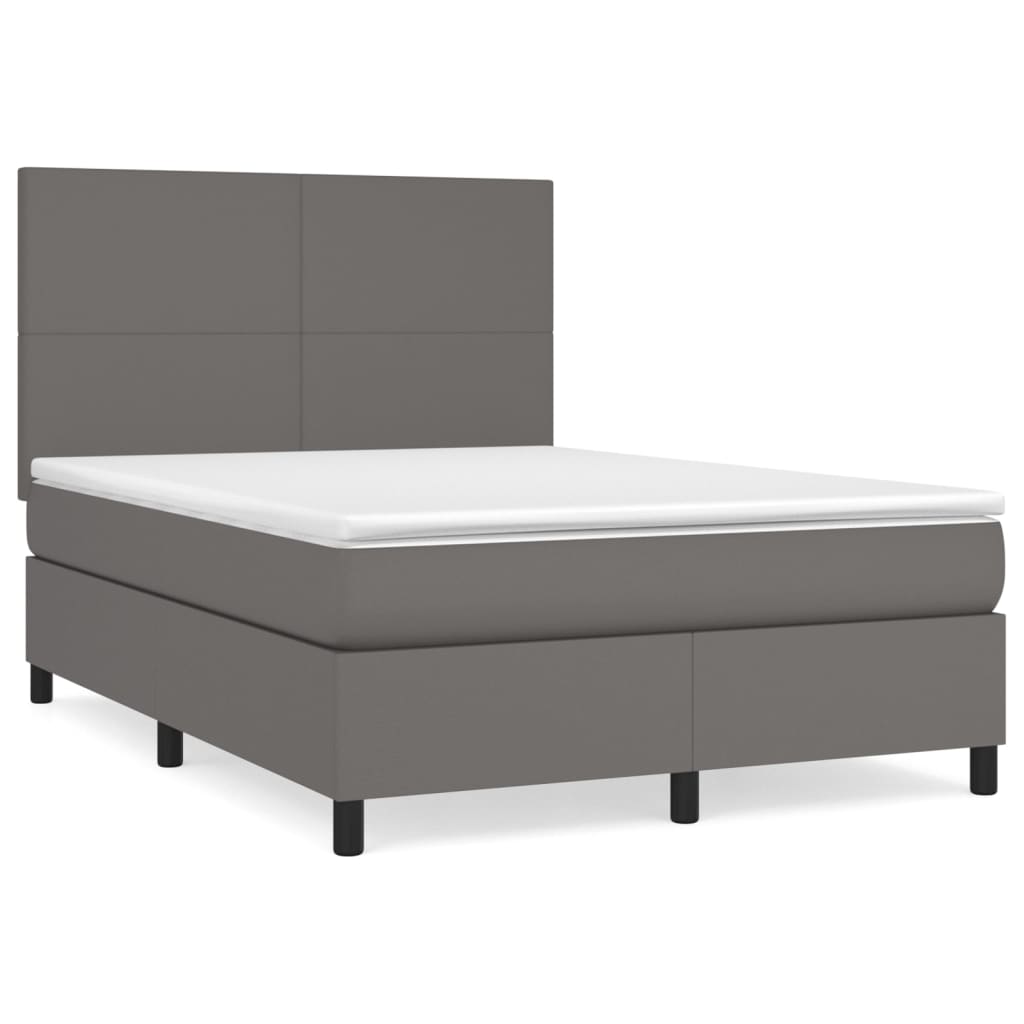 Boxspring met matras kunstleer grijs 140x190 cm is nu te koop bij PeponiXL, paradijselijk wonen!