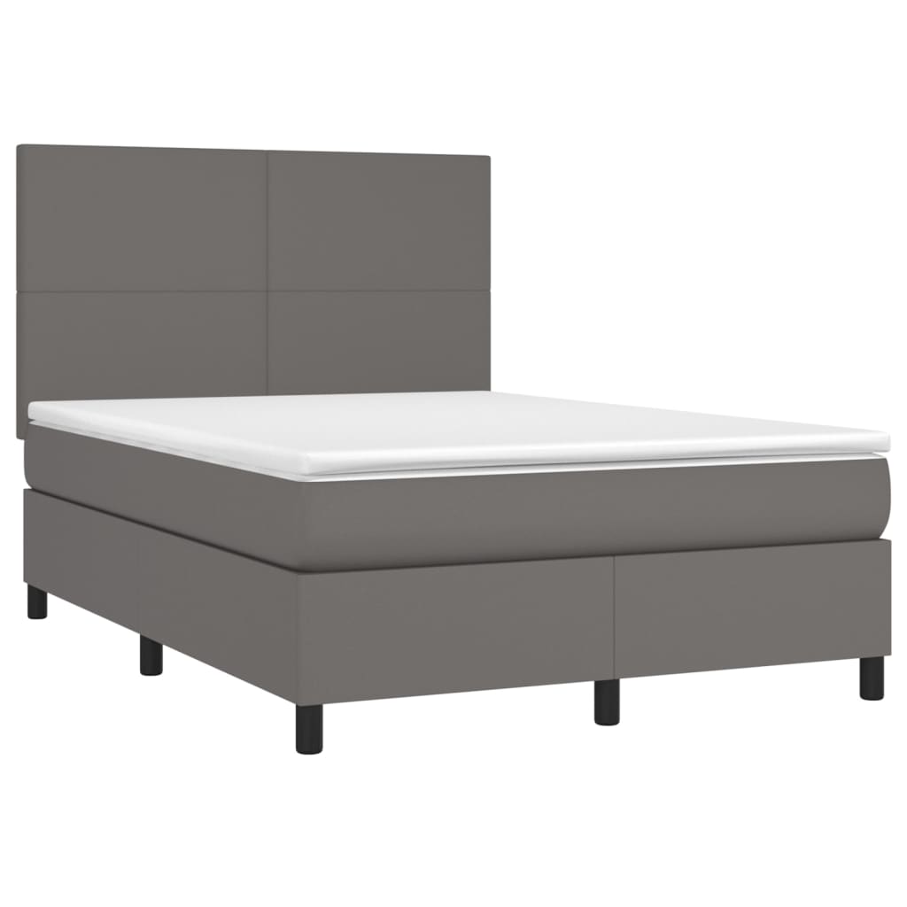 Boxspring met matras kunstleer grijs 140x190 cm is nu te koop bij PeponiXL, paradijselijk wonen!