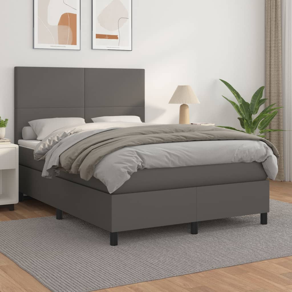 Boxspring met matras kunstleer grijs 140x190 cm is nu te koop bij PeponiXL, paradijselijk wonen!