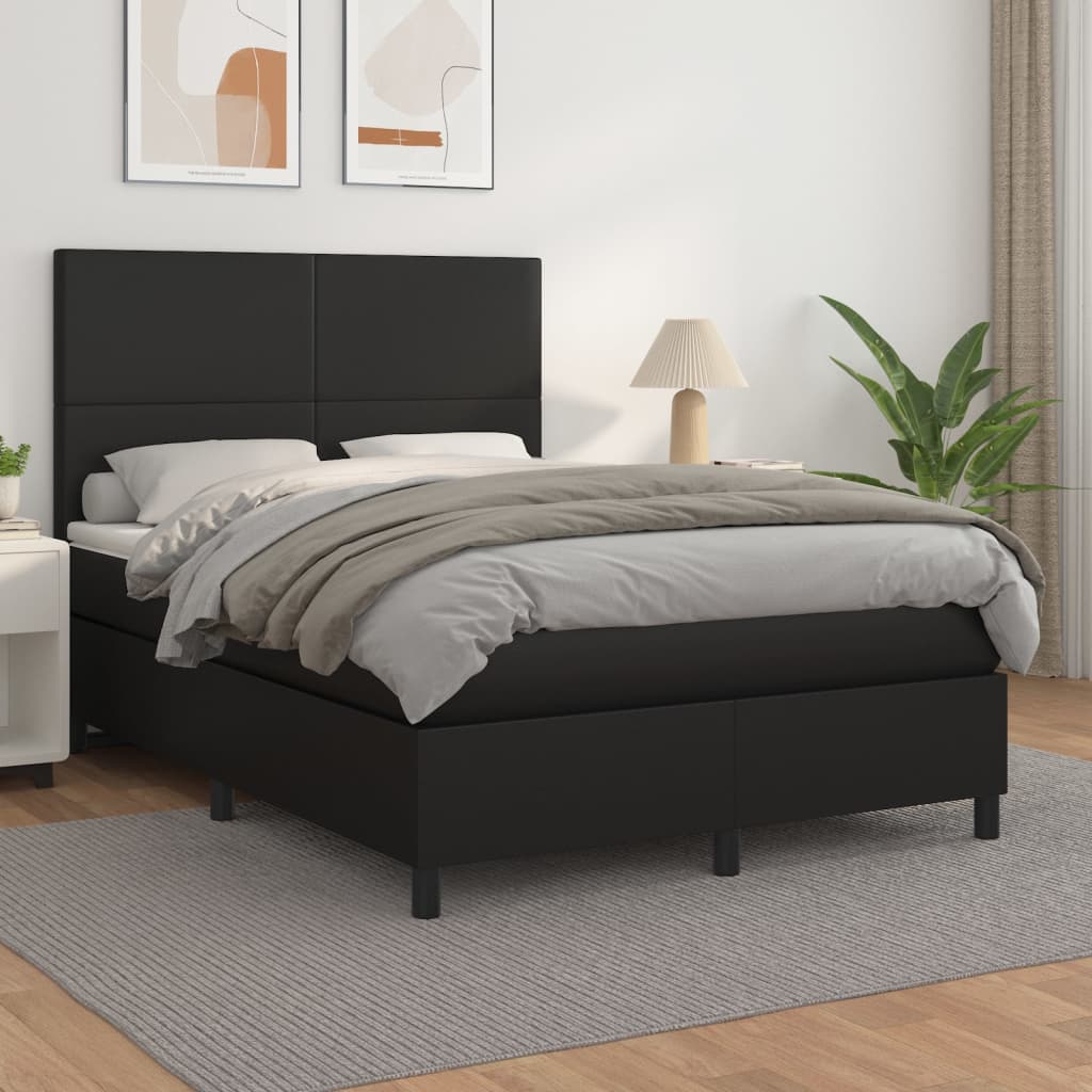 Boxspring met matras kunstleer zwart 140x200 cm is nu te koop bij PeponiXL, paradijselijk wonen!