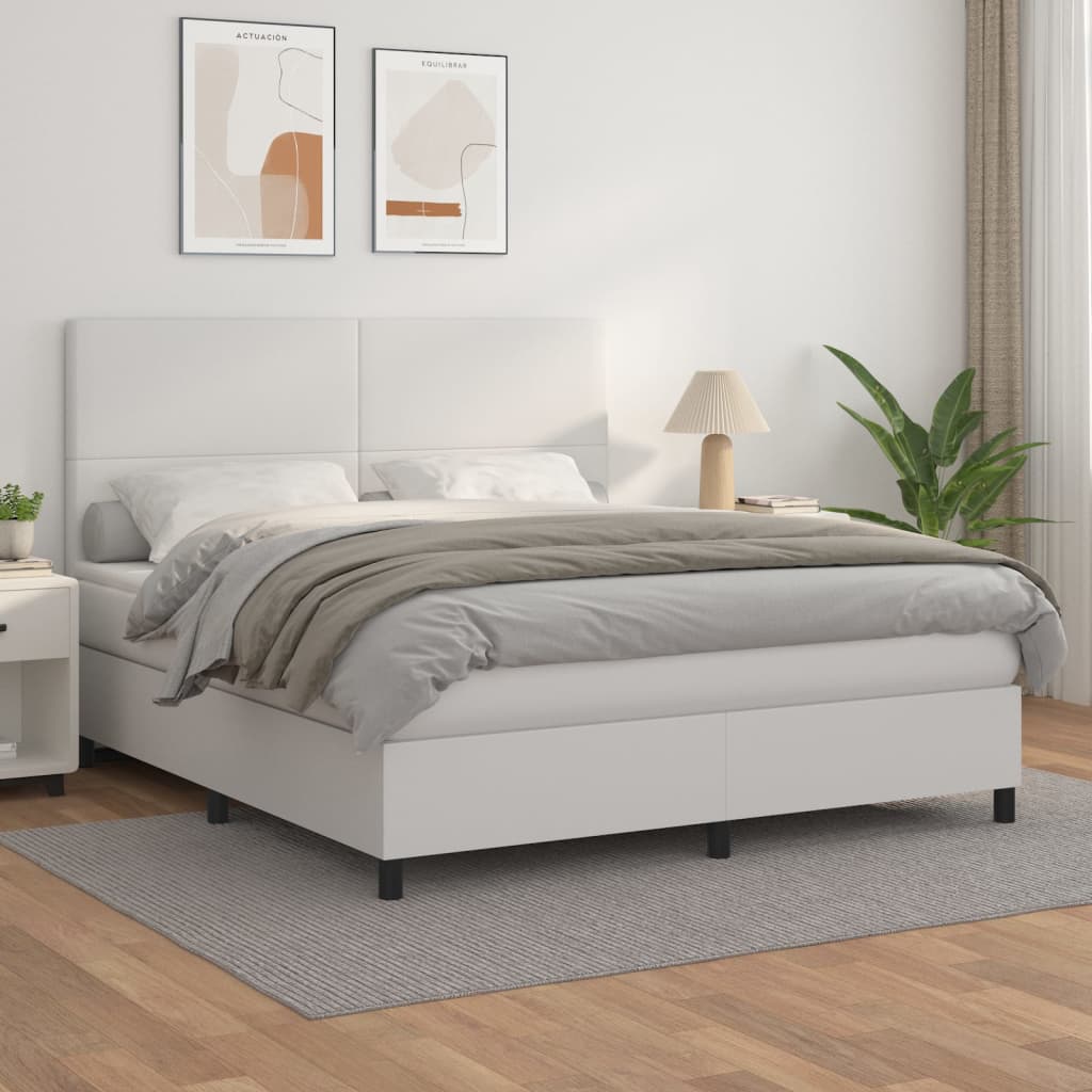 Boxspring met matras kunstleer wit 180x200 cm is nu te koop bij PeponiXL, paradijselijk wonen!