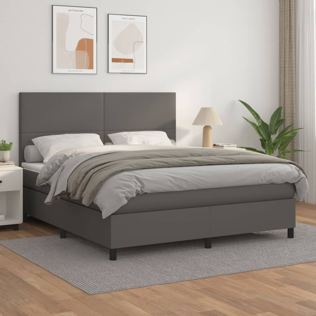 Boxspring met matras kunstleer grijs 180x200 cm is nu te koop bij PeponiXL, paradijselijk wonen!