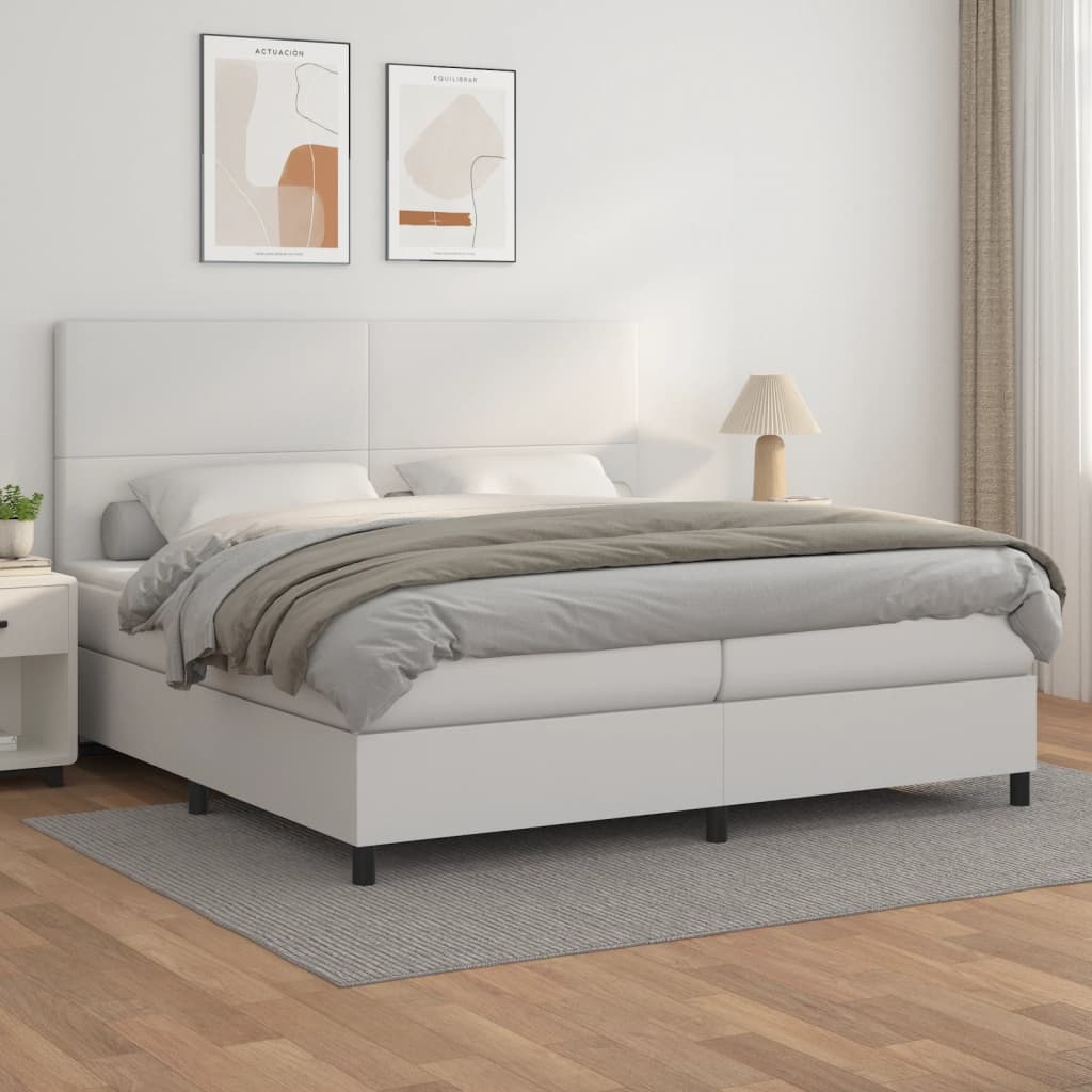 Boxspring met matras kunstleer wit 200x200 cm is nu te koop bij PeponiXL, paradijselijk wonen!