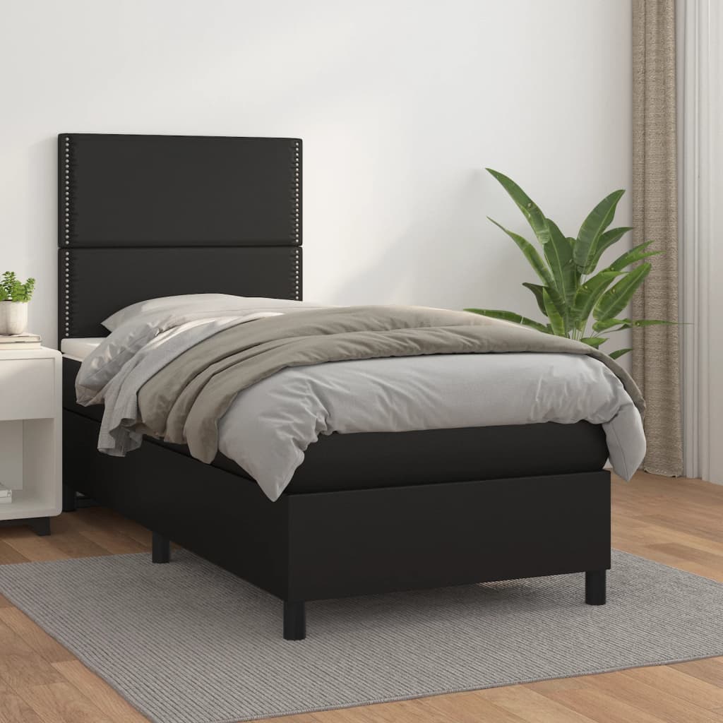 Boxspring met matras kunstleer zwart 90x190 cm is nu te koop bij PeponiXL, paradijselijk wonen!