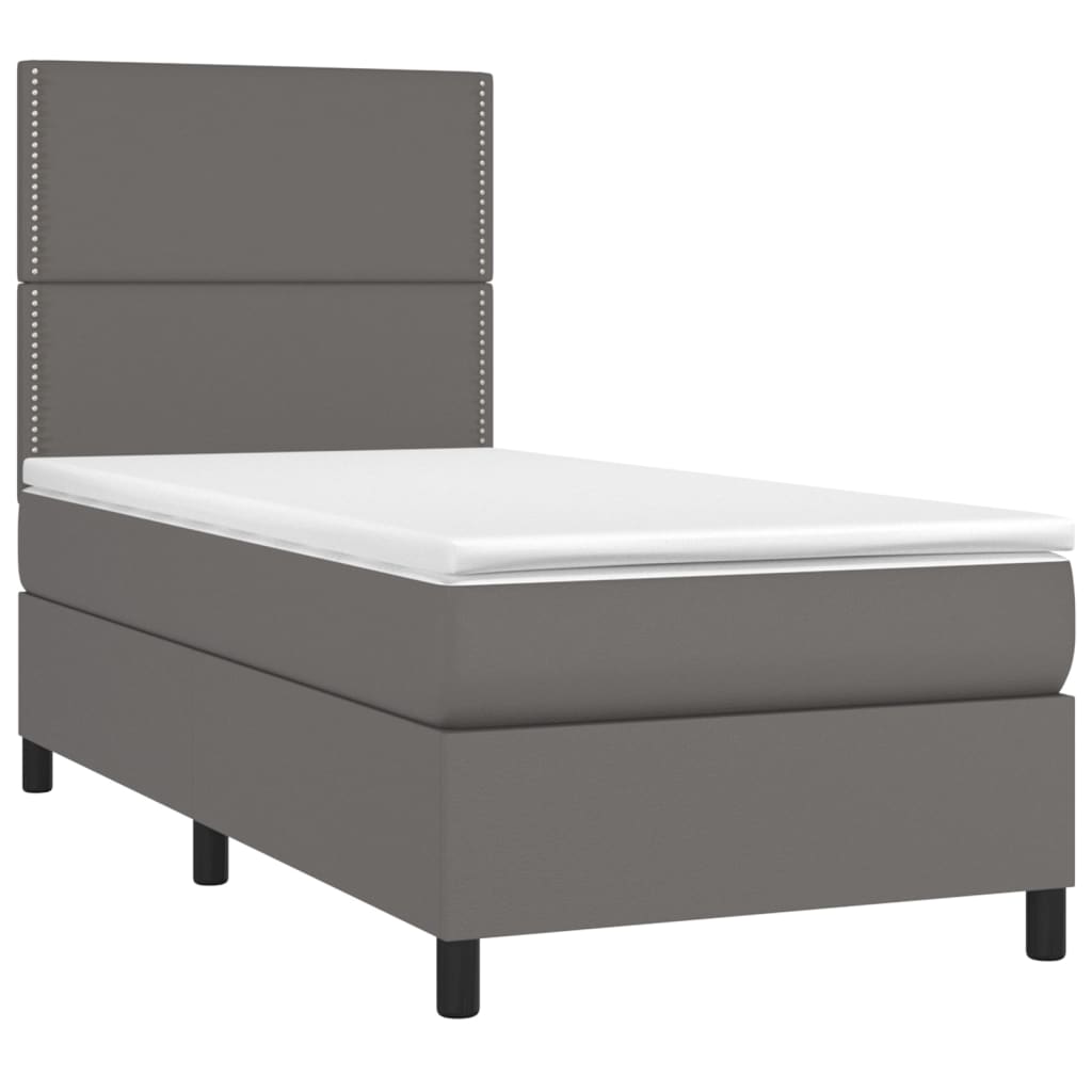 Boxspring met matras kunstleer grijs 90x190 cm is nu te koop bij PeponiXL, paradijselijk wonen!