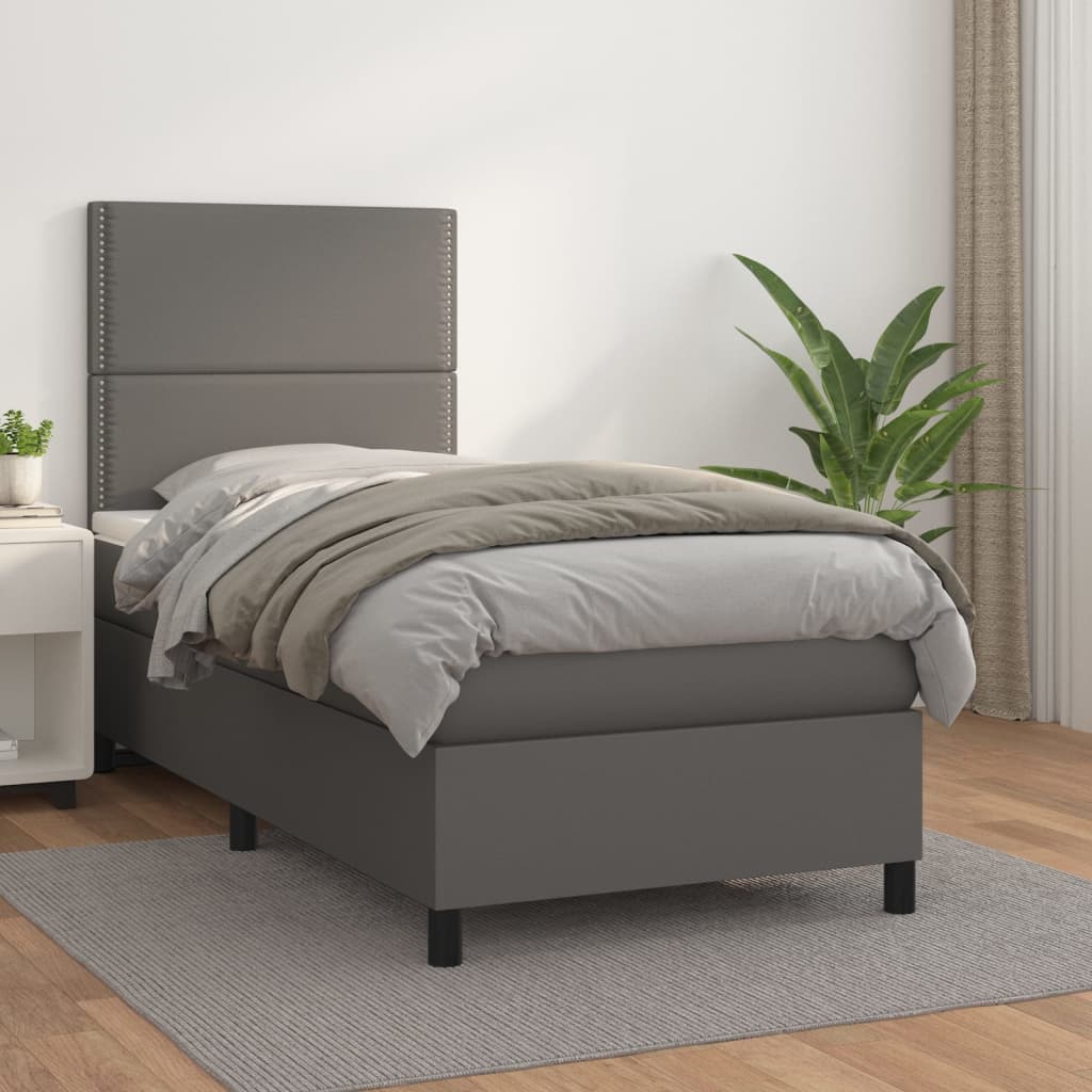 Boxspring met matras kunstleer grijs 90x190 cm is nu te koop bij PeponiXL, paradijselijk wonen!