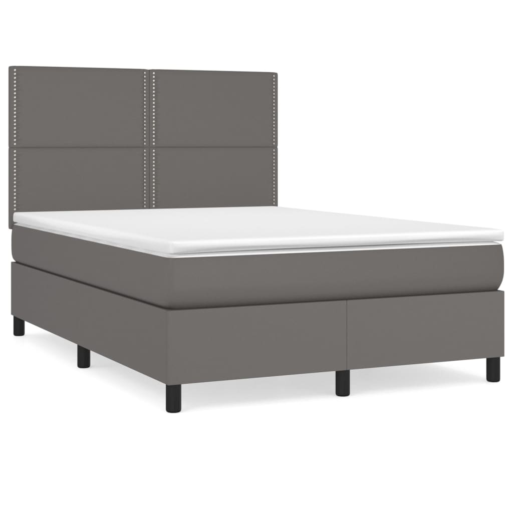 Boxspring met matras kunstleer grijs 140x190 cm is nu te koop bij PeponiXL, paradijselijk wonen!