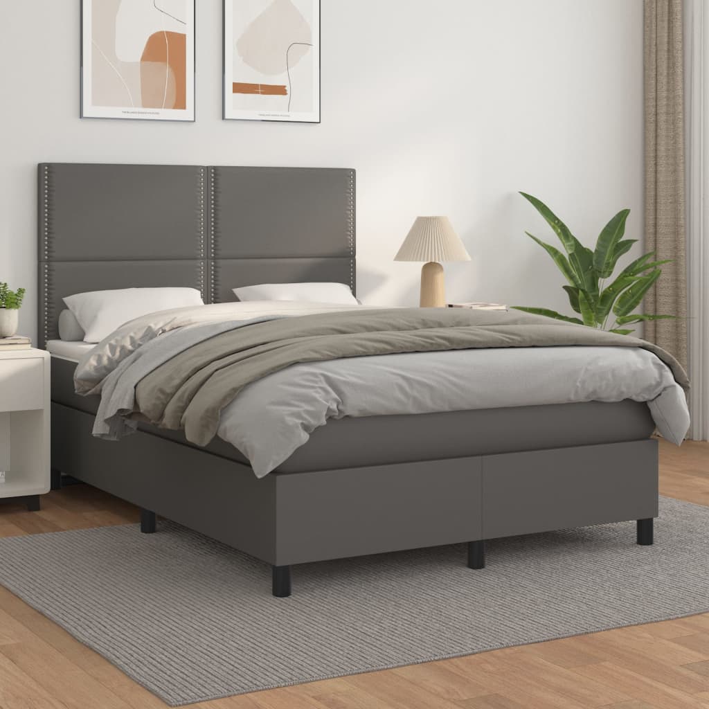 Boxspring met matras kunstleer grijs 140x190 cm is nu te koop bij PeponiXL, paradijselijk wonen!