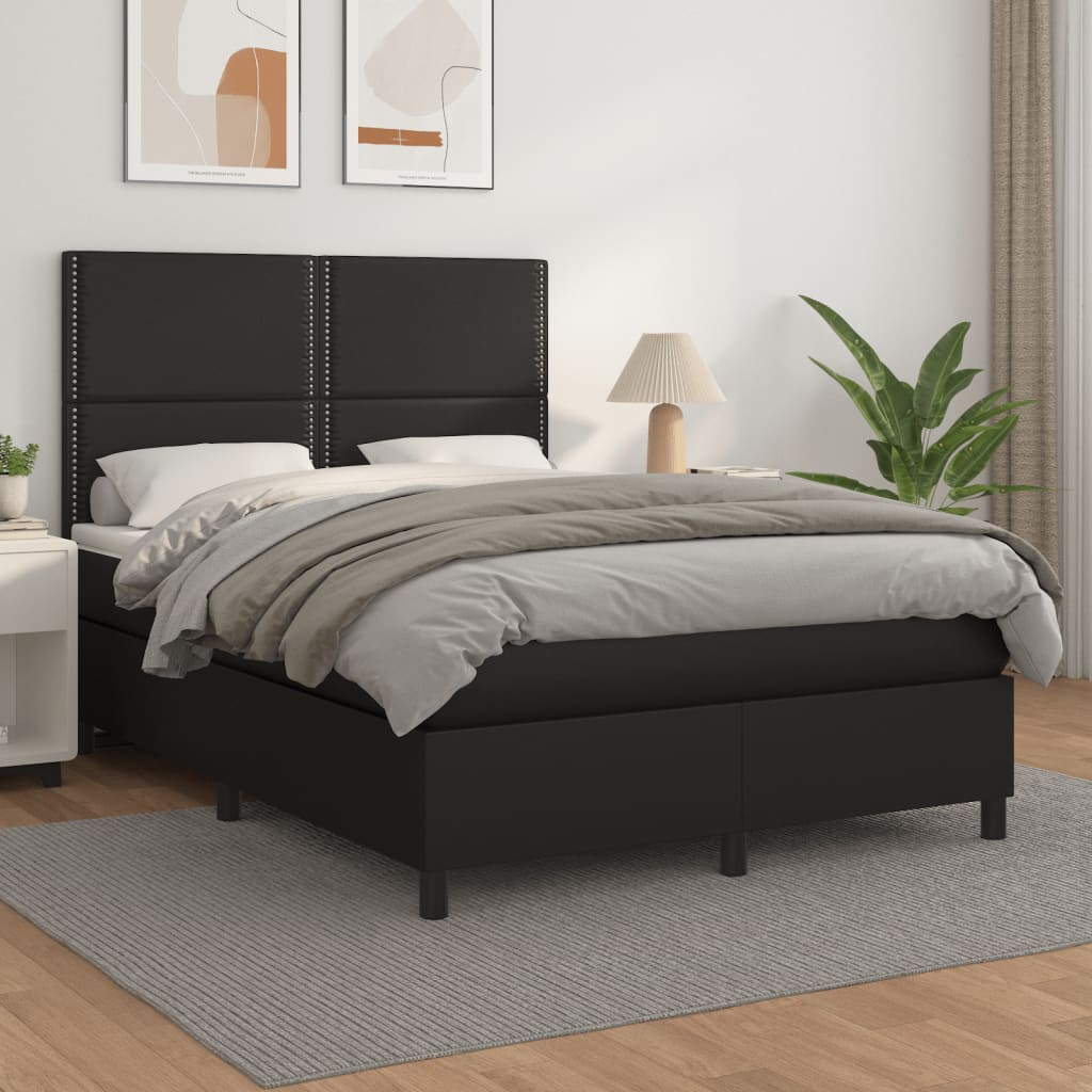Boxspring met matras kunstleer zwart 140x200 cm is nu te koop bij PeponiXL, paradijselijk wonen!