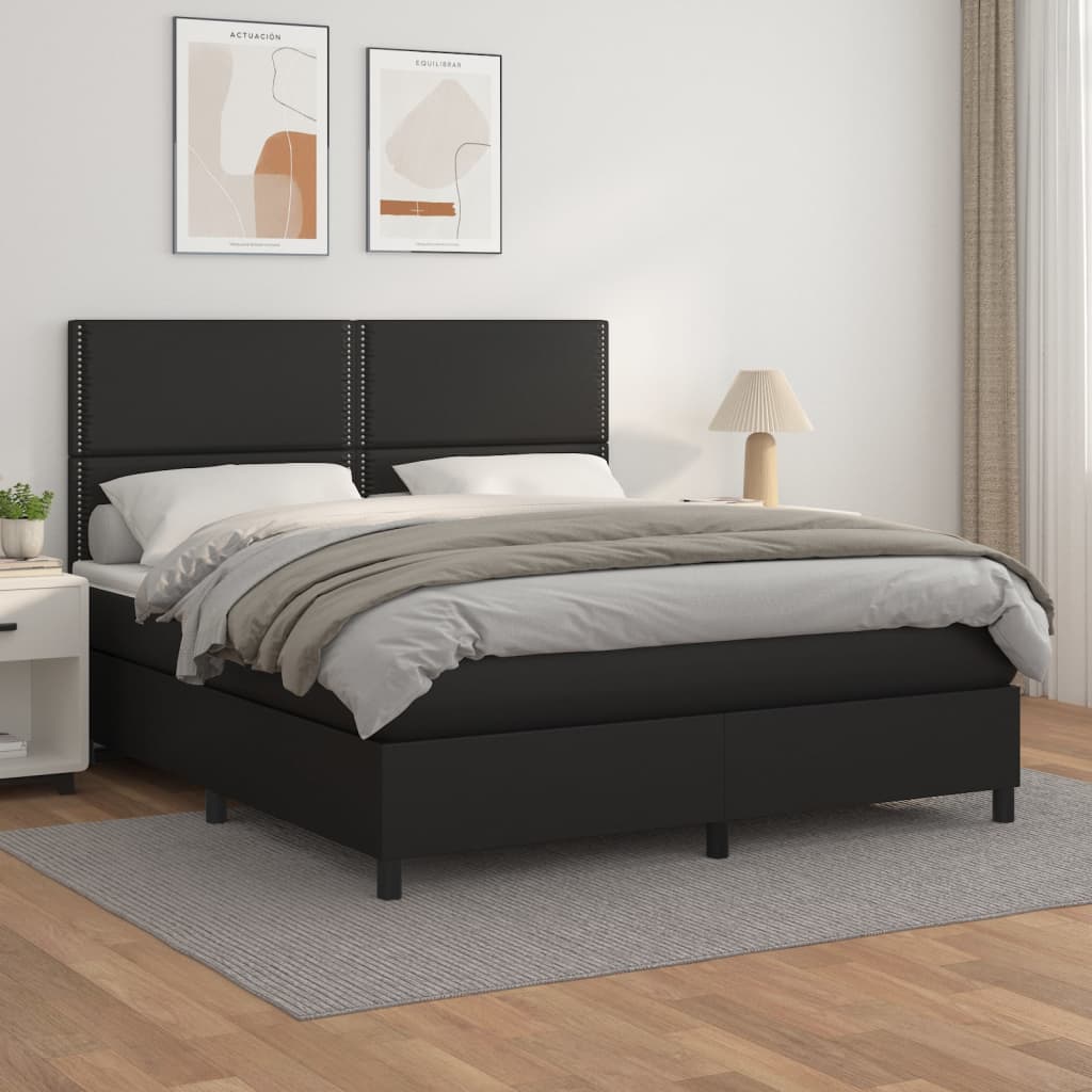 Boxspring met matras kunstleer zwart 180x200 cm is nu te koop bij PeponiXL, paradijselijk wonen!