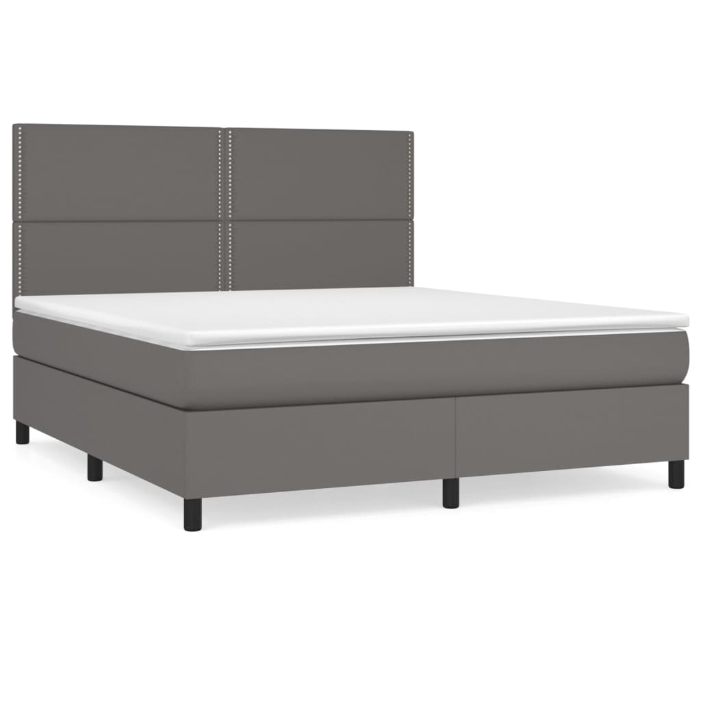 Boxspring met matras kunstleer grijs 180x200 cm is nu te koop bij PeponiXL, paradijselijk wonen!