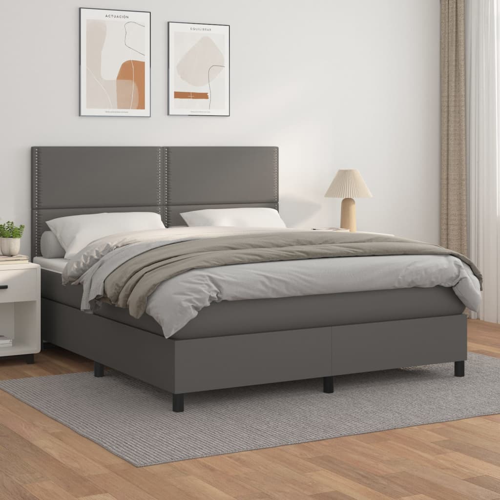 Boxspring met matras kunstleer grijs 180x200 cm is nu te koop bij PeponiXL, paradijselijk wonen!