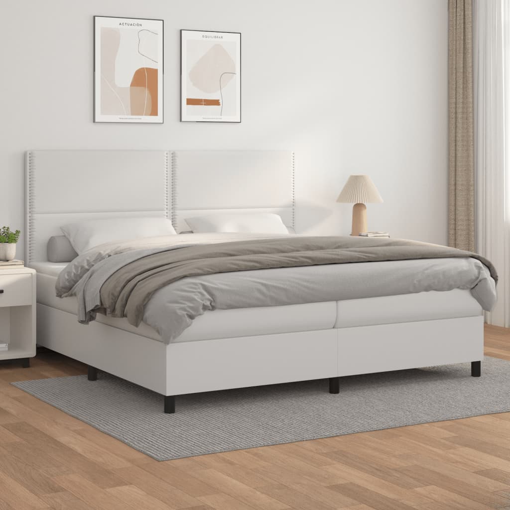 Boxspring met matras kunstleer wit 200x200 cm is nu te koop bij PeponiXL, paradijselijk wonen!