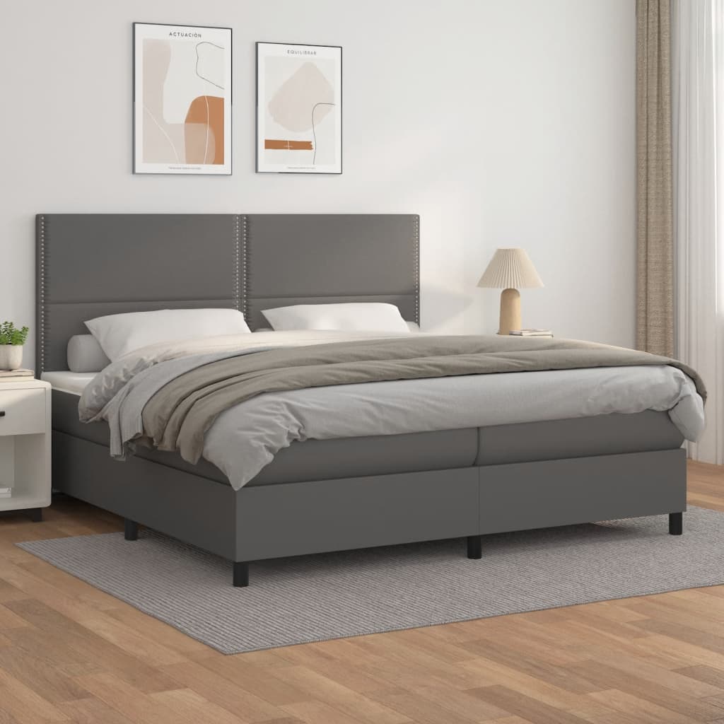 Boxspring met matras kunstleer grijs 200x200 cm is nu te koop bij PeponiXL, paradijselijk wonen!