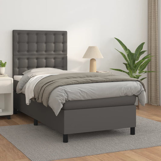 Boxspring met matras kunstleer grijs 90x190 cm is nu te koop bij PeponiXL, paradijselijk wonen!