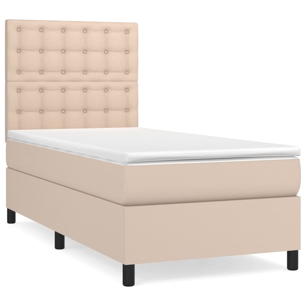 Boxspring met matras kunstleer cappuccinokleurig 90x190 cm is nu te koop bij PeponiXL, paradijselijk wonen!