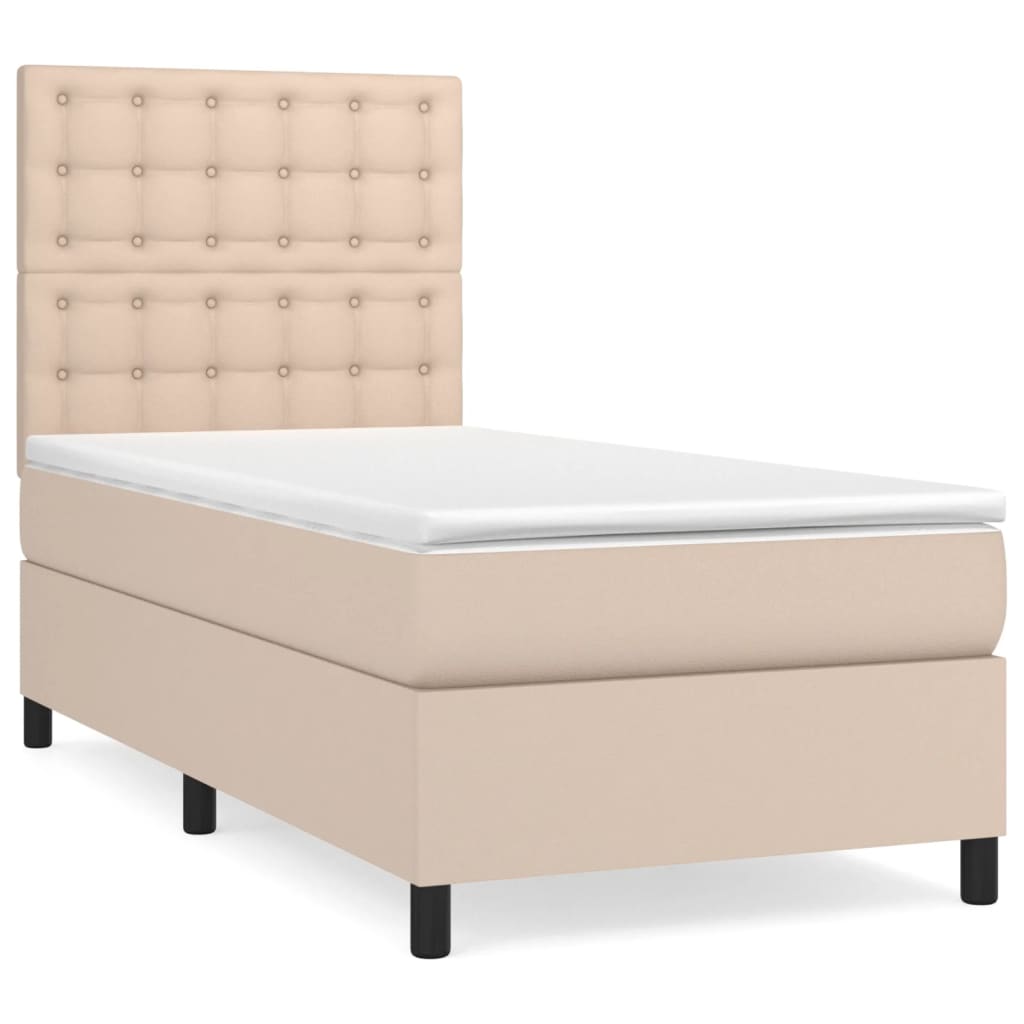 Boxspring met matras kunstleer cappuccinokleurig 90x200 cm is nu te koop bij PeponiXL, paradijselijk wonen!
