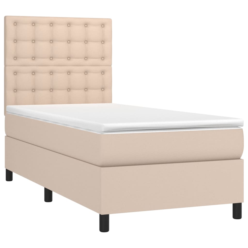 Boxspring met matras kunstleer cappuccinokleurig 90x200 cm is nu te koop bij PeponiXL, paradijselijk wonen!