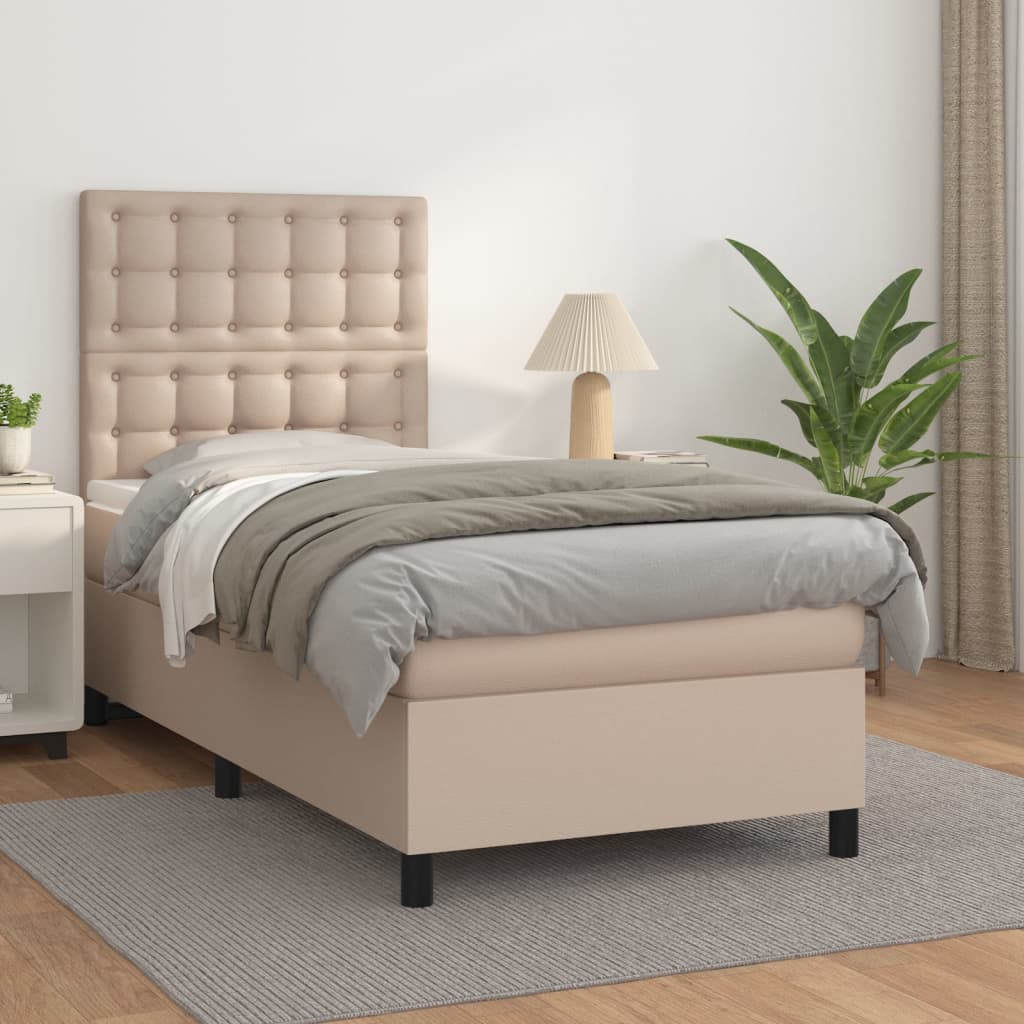 Boxspring met matras kunstleer cappuccinokleurig 90x200 cm is nu te koop bij PeponiXL, paradijselijk wonen!