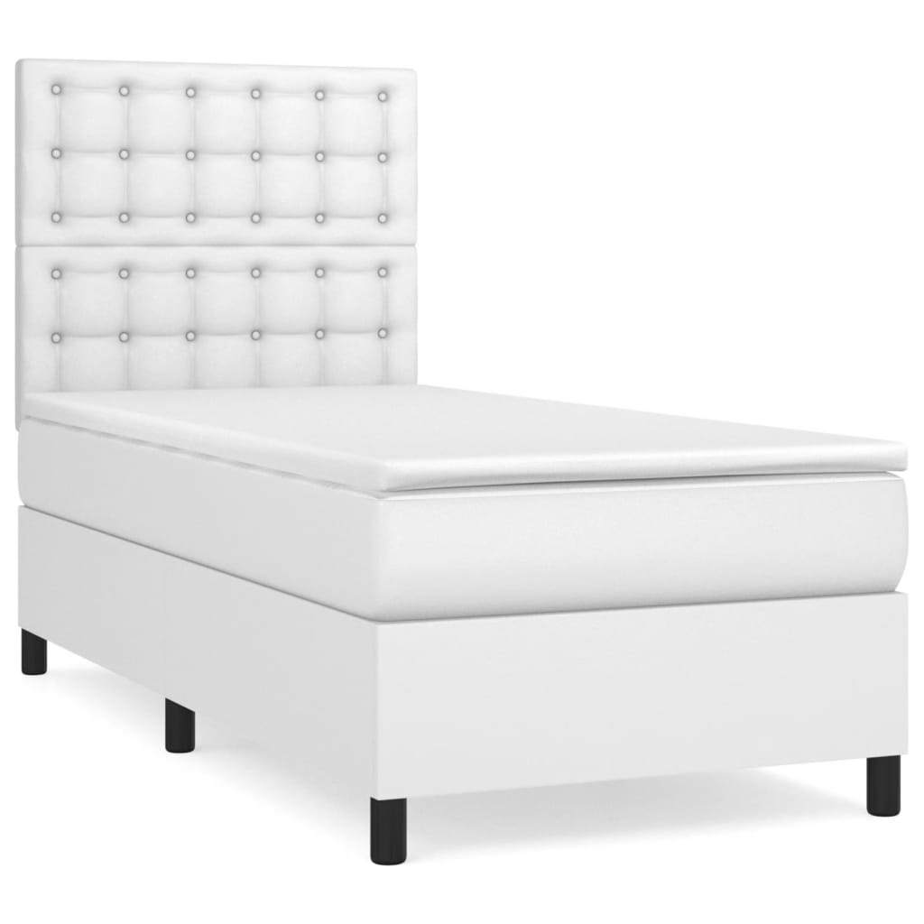 Boxspring met matras kunstleer wit 100x200 cm is nu te koop bij PeponiXL, paradijselijk wonen!