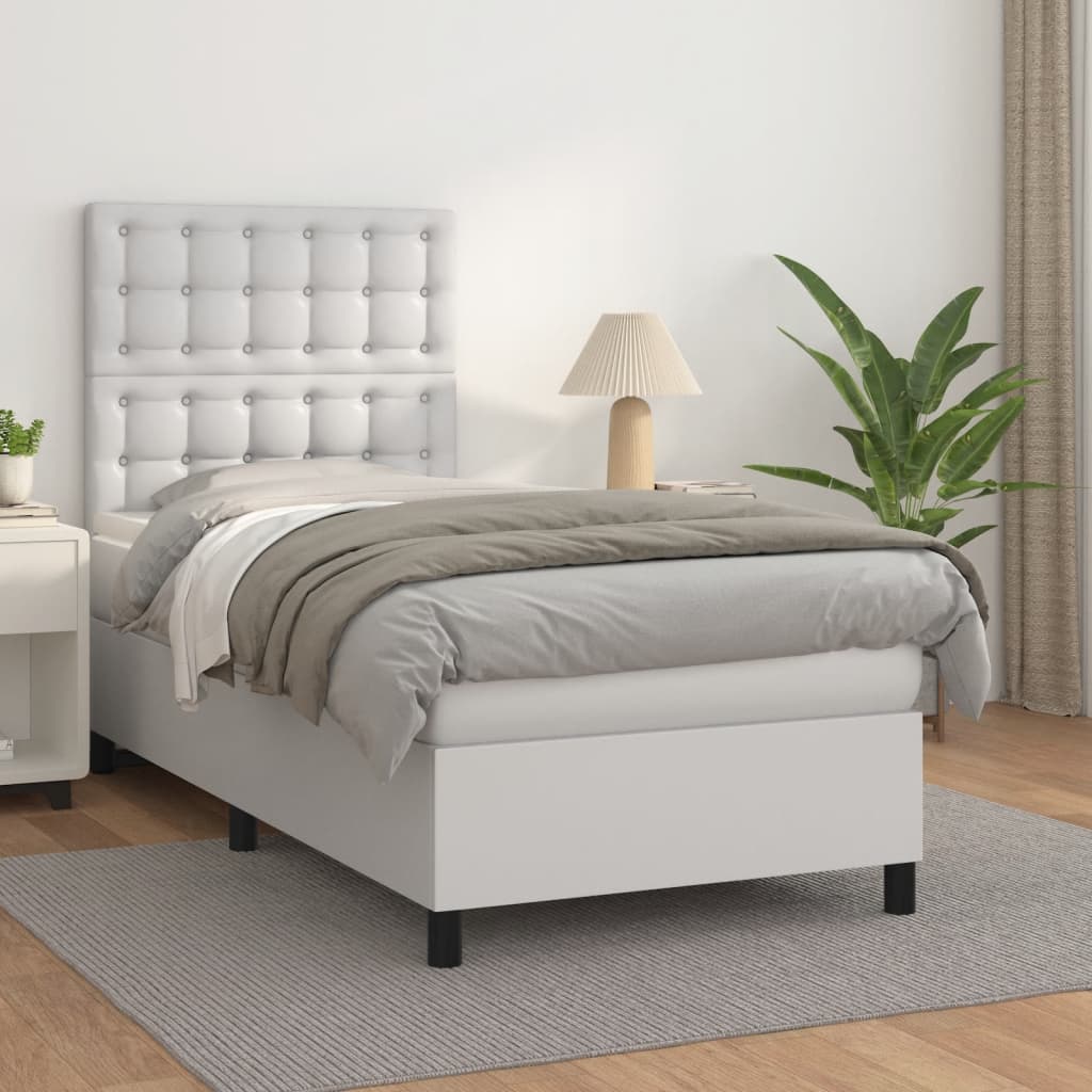 Boxspring met matras kunstleer wit 100x200 cm is nu te koop bij PeponiXL, paradijselijk wonen!