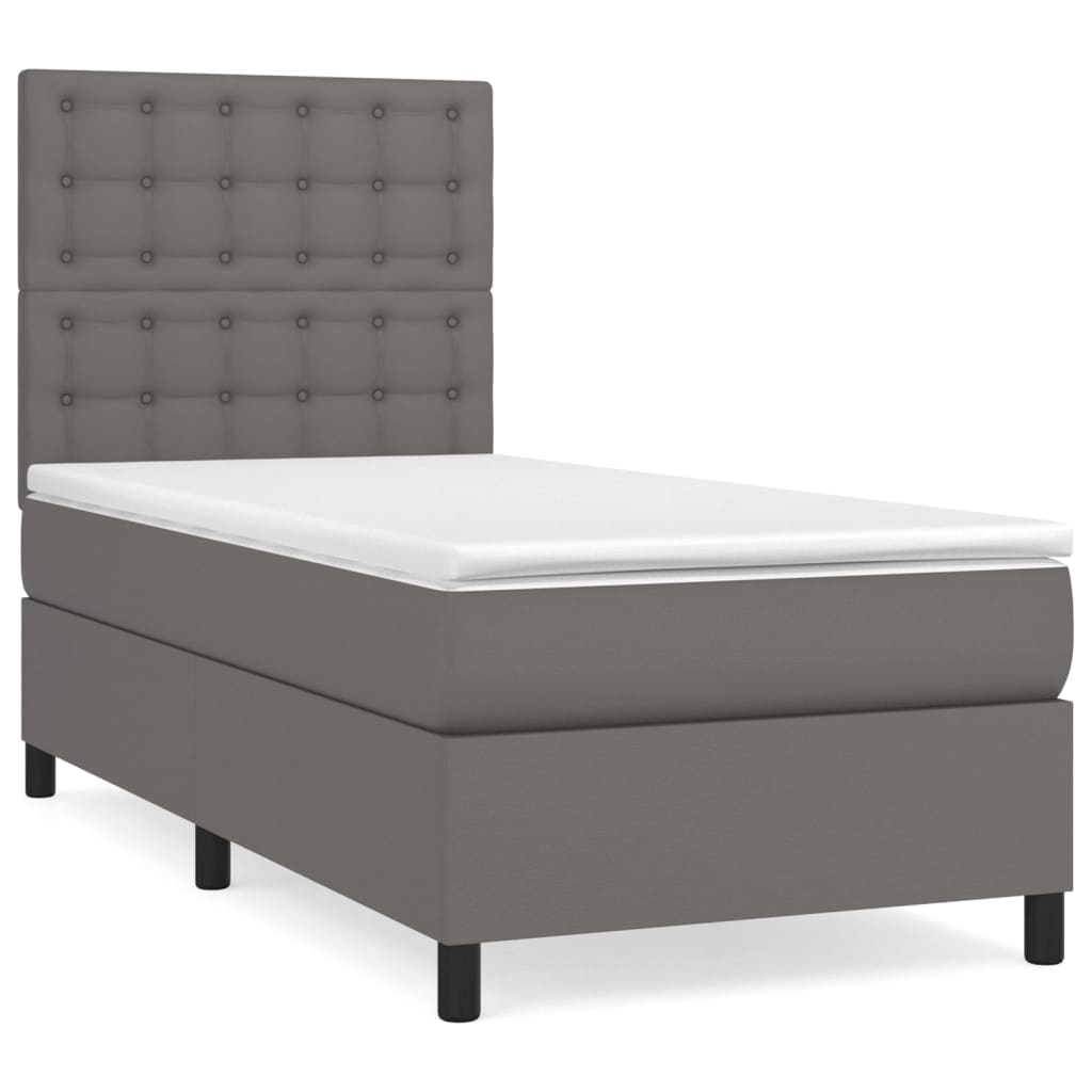 Boxspring met matras kunstleer grijs 100x200 cm is nu te koop bij PeponiXL, paradijselijk wonen!