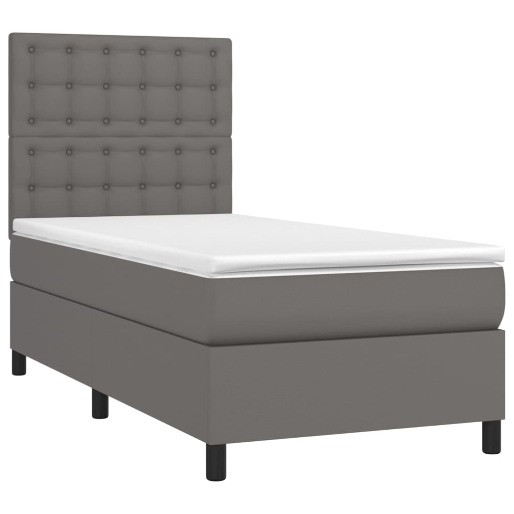 Boxspring met matras kunstleer grijs 100x200 cm is nu te koop bij PeponiXL, paradijselijk wonen!