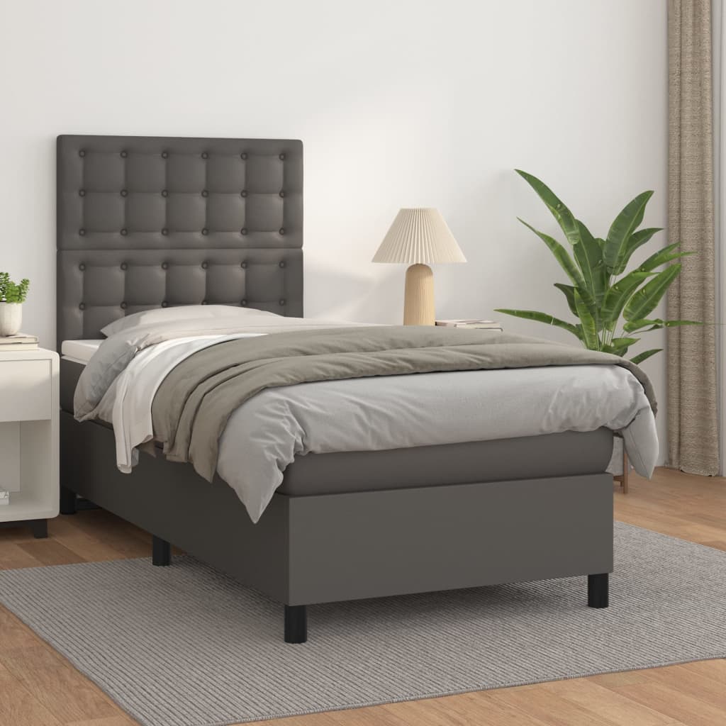 Boxspring met matras kunstleer grijs 100x200 cm is nu te koop bij PeponiXL, paradijselijk wonen!