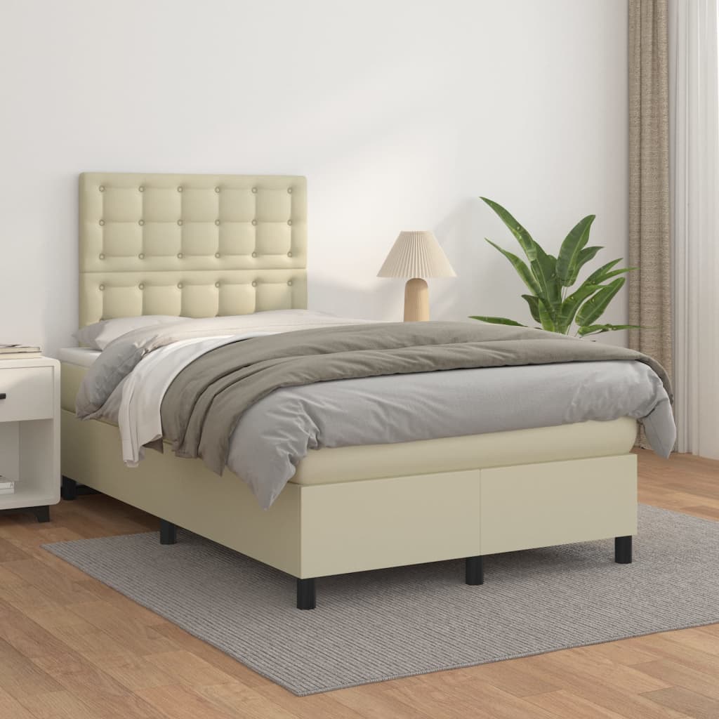 Boxspring met matras kunstleer crèmekleurig 120x200 cm is nu te koop bij PeponiXL, paradijselijk wonen!