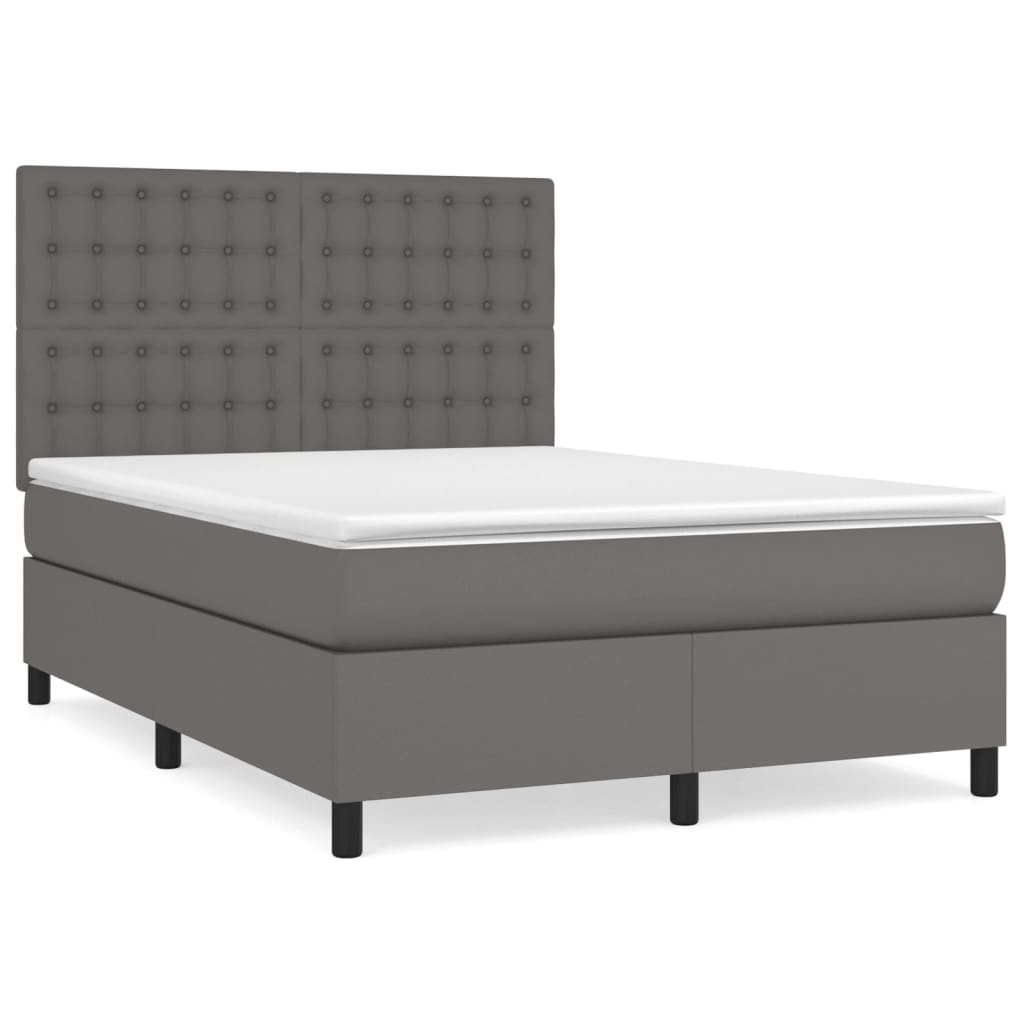 Boxspring met matras kunstleer grijs 140x190 cm is nu te koop bij PeponiXL, paradijselijk wonen!