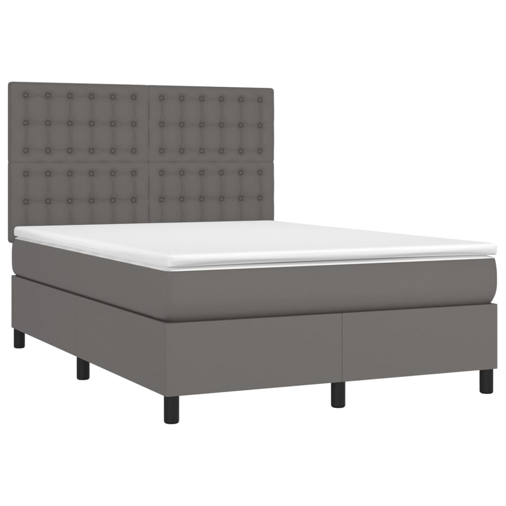 Boxspring met matras kunstleer grijs 140x190 cm is nu te koop bij PeponiXL, paradijselijk wonen!