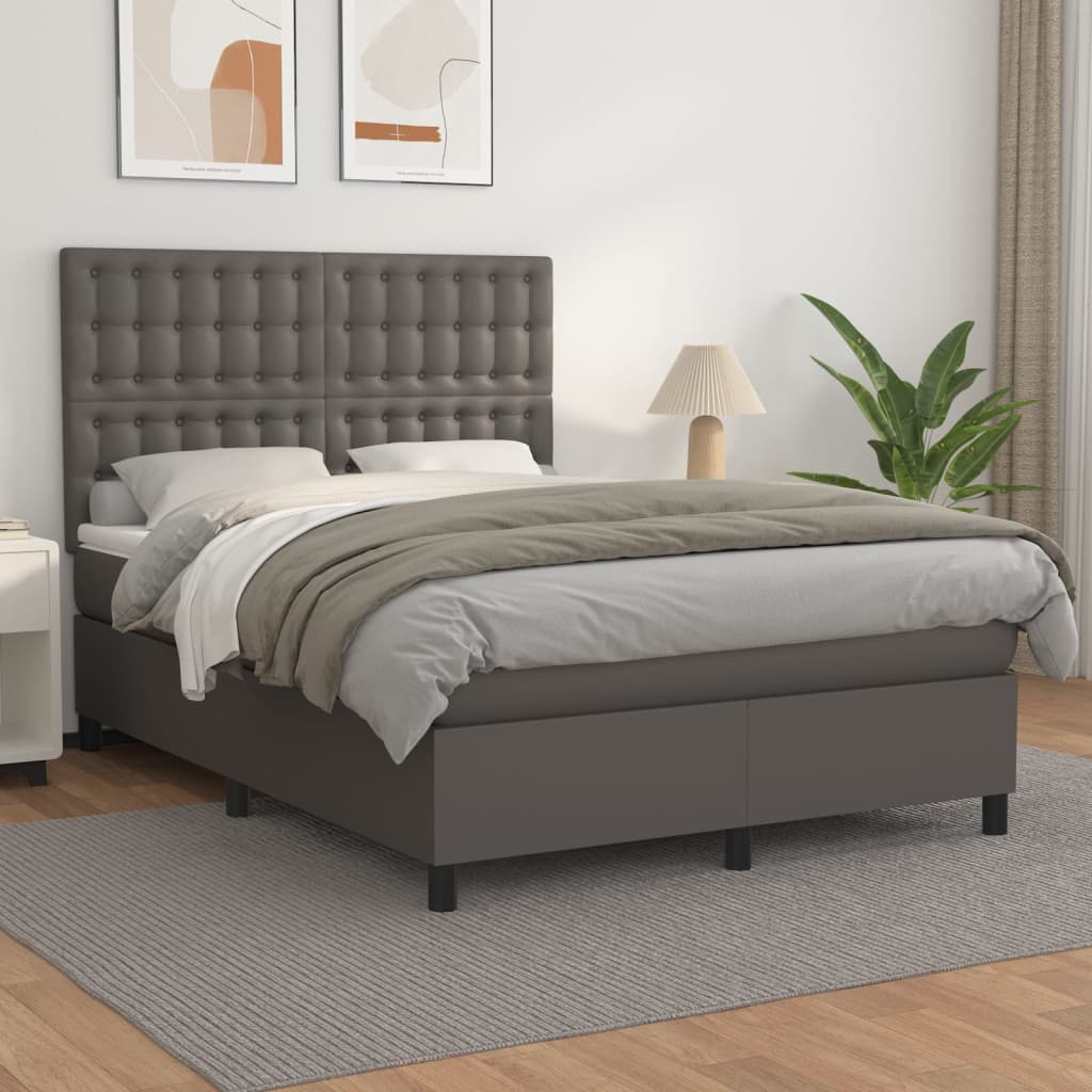 Boxspring met matras kunstleer grijs 140x190 cm is nu te koop bij PeponiXL, paradijselijk wonen!