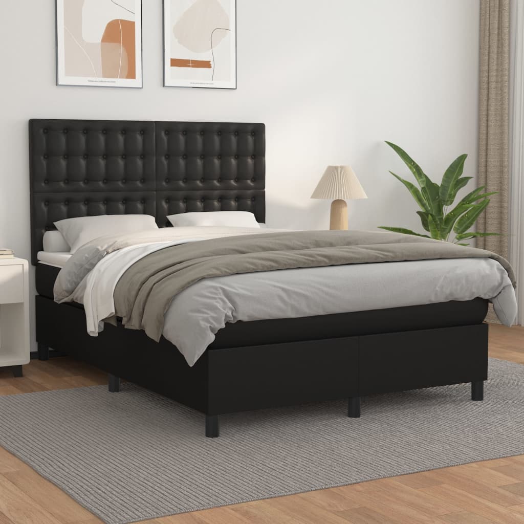 Boxspring met matras kunstleer zwart 140x200 cm is nu te koop bij PeponiXL, paradijselijk wonen!