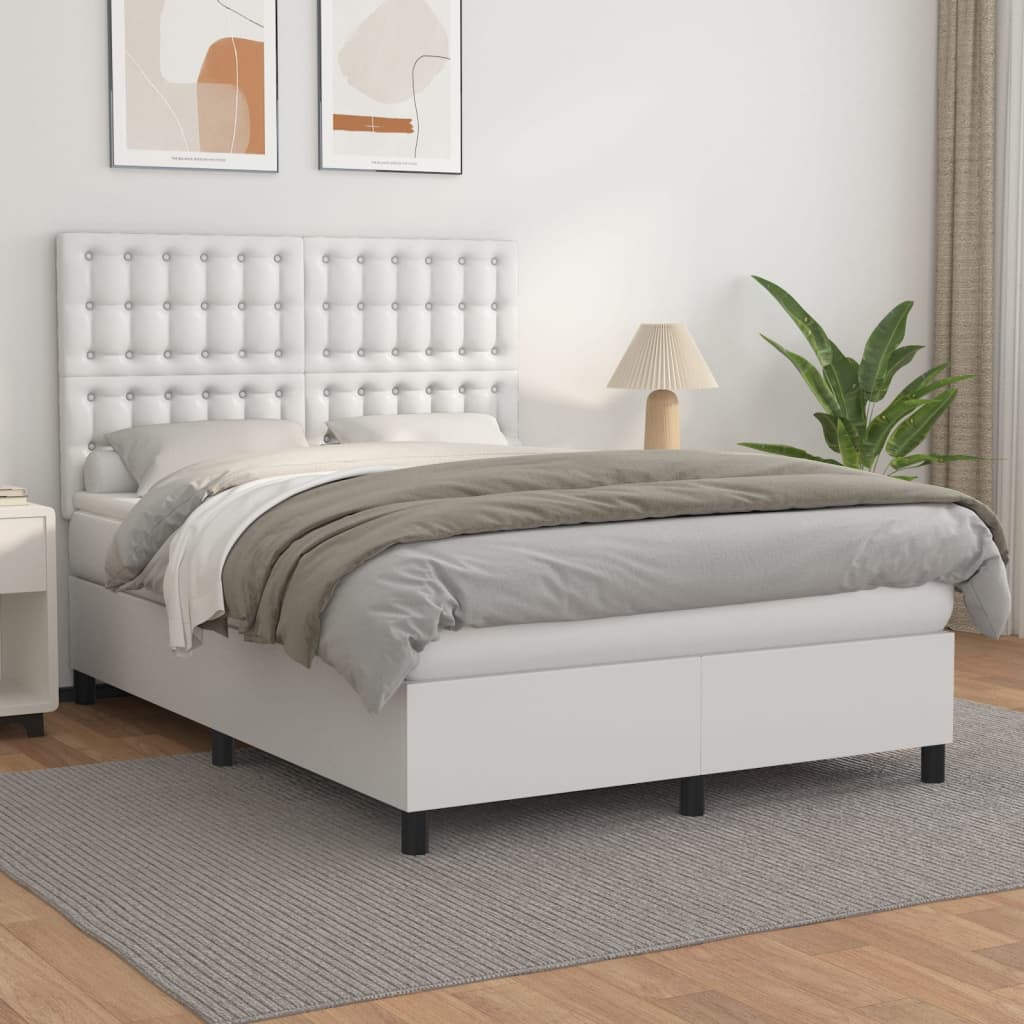 Boxspring met matras kunstleer wit 140x200 cm is nu te koop bij PeponiXL, paradijselijk wonen!