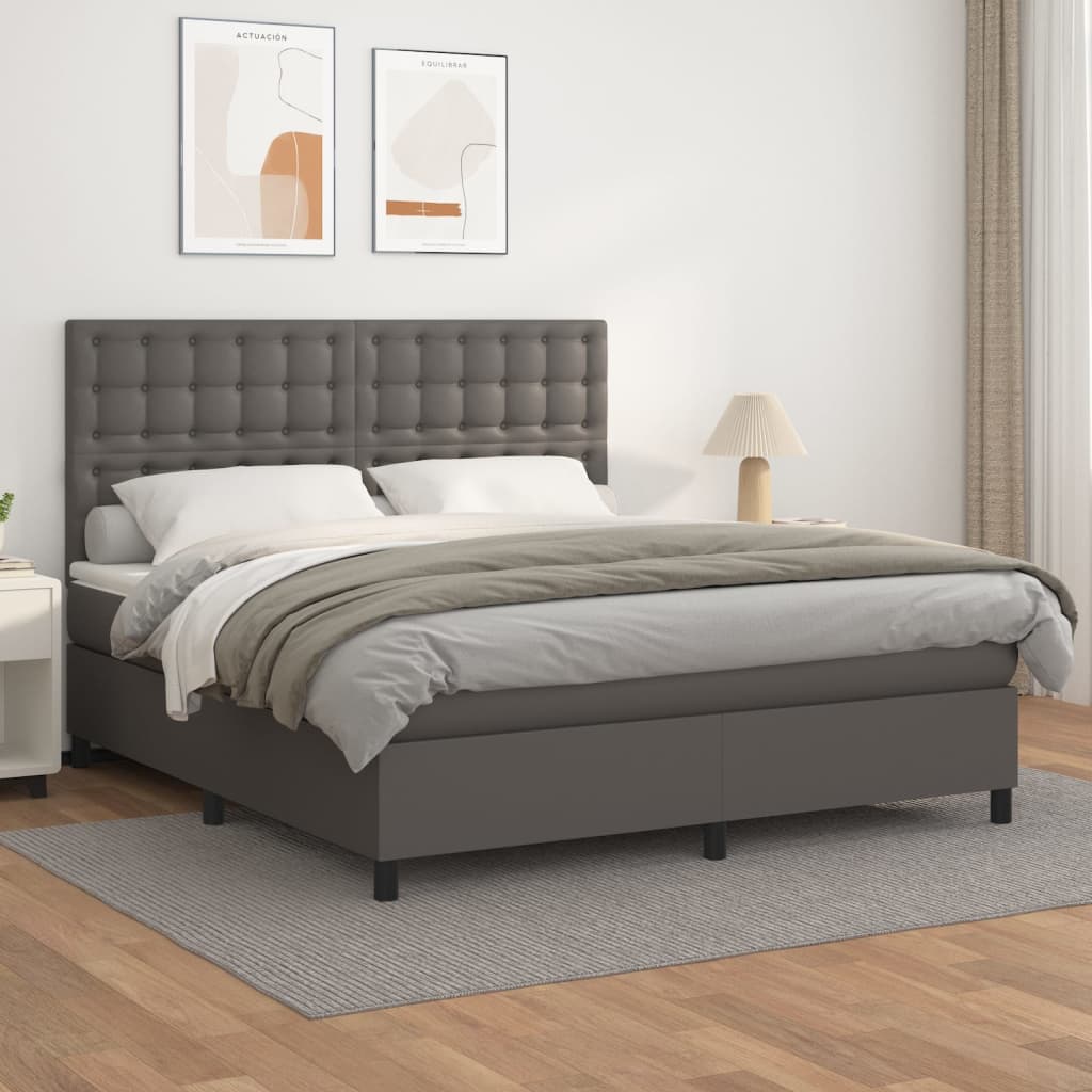 Boxspring met matras kunstleer grijs 160x200 cm is nu te koop bij PeponiXL, paradijselijk wonen!