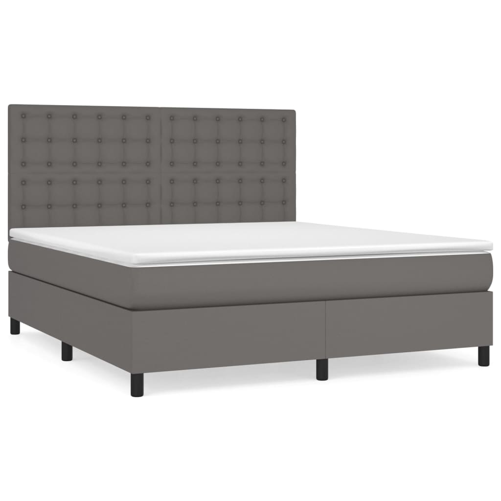 Boxspring met matras kunstleer grijs 180x200 cm is nu te koop bij PeponiXL, paradijselijk wonen!