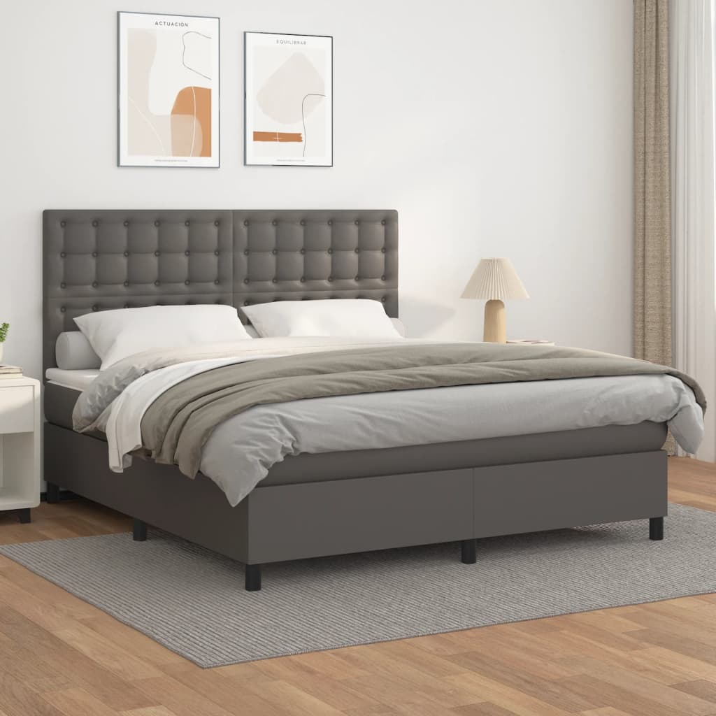 Boxspring met matras kunstleer grijs 180x200 cm is nu te koop bij PeponiXL, paradijselijk wonen!