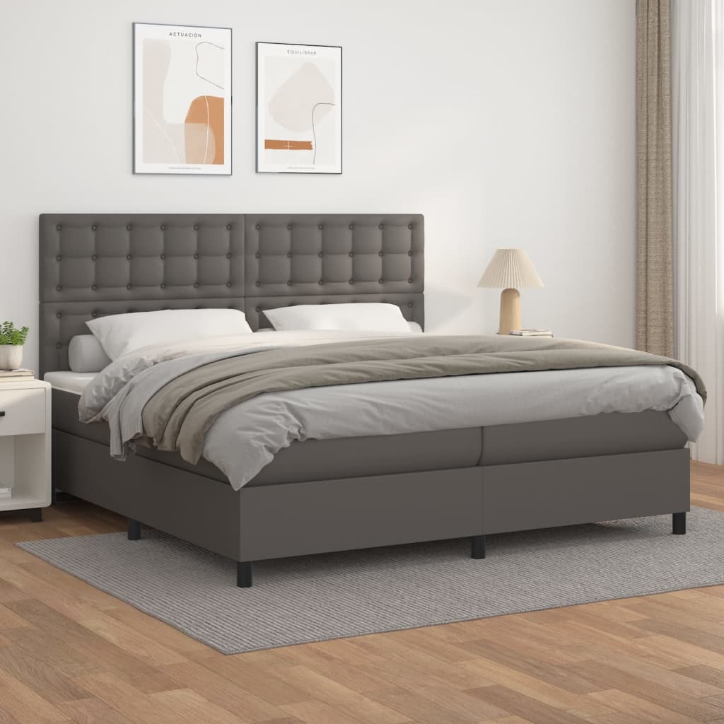 Boxspring met matras kunstleer grijs 200x200 cm is nu te koop bij PeponiXL, paradijselijk wonen!