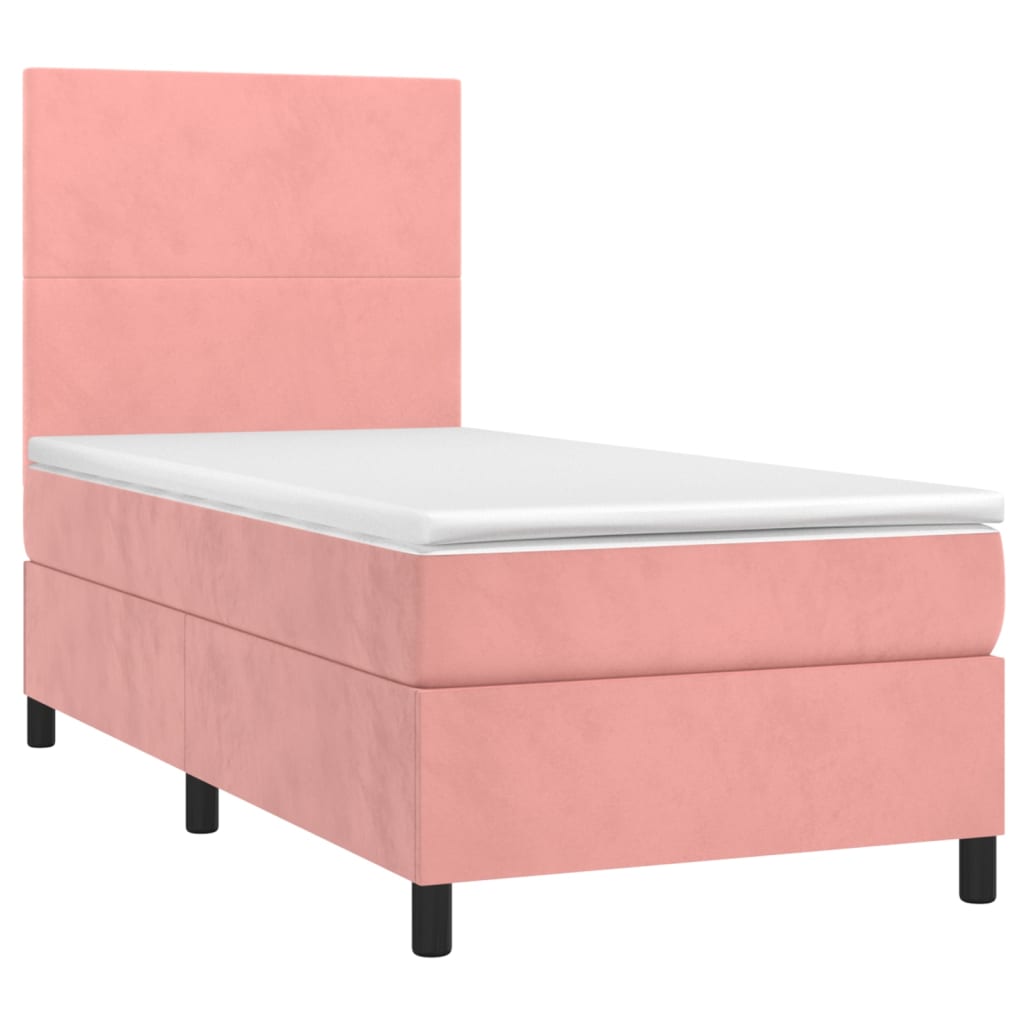 Boxspring met matras fluweel roze 90x200 cm is nu te koop bij PeponiXL, paradijselijk wonen!